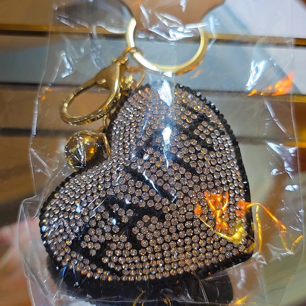 Rhinestone “FAITH” Heart Keychain with Gold Hardware